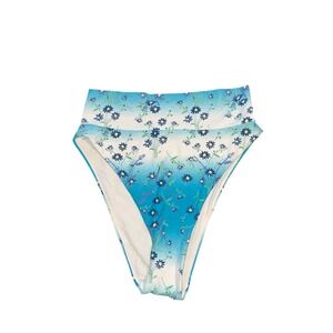 Aerie High Waisted Floral Bikini Bottoms Size S Blue White Daisy Beach Swimwear